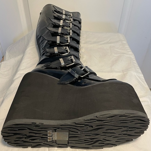 DEMONIA SWING-815 PATENT VEGAN BLACK PLATFORM BOOTS - Picture 6 of 12